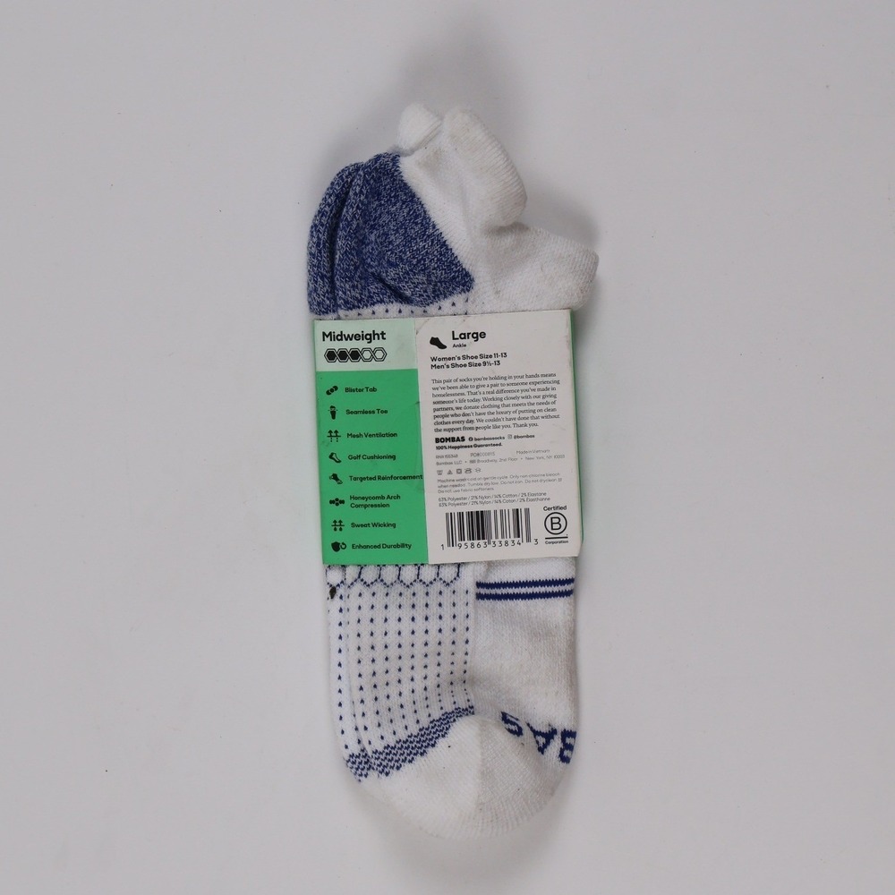 Bombas Golf Ankle Socks White Blue Colorblock Large NWT - Picture 2 of 2
